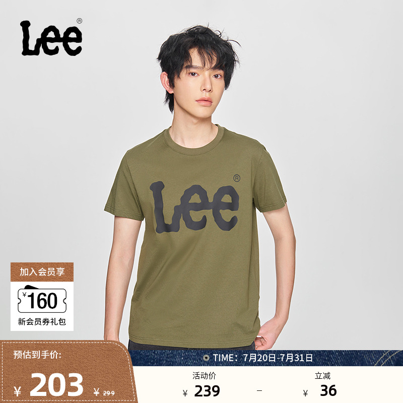 Lee商场同款25春夏新品标准版圆领Logo印花男短袖T恤LMT