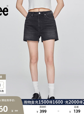 Lee日常经典五袋款设计毛边黑灰色水洗女士牛仔短裤休闲潮A08079