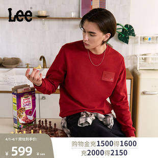 圆领马年新春限定男士 皮革贴布卫衣红色潮 26年标准版 Lee商场同款