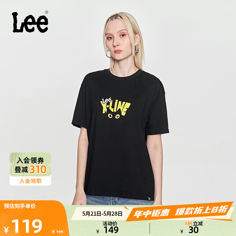 Lee24春夏新品舒适版型猫眼图案印花女短袖T恤显瘦LWT0082164LE