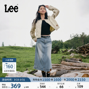 Lee腰部毛边下摆解构设计浅蓝色经典 女士水洗牛仔半裙潮流A08840