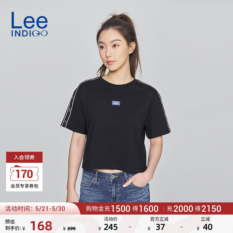 Lee商场同款舒适版经典圆领短款黑色女士短袖T恤休闲LWT009