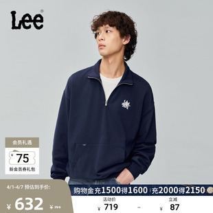 Lee商场同款 101 刺绣半拉链男长袖 卫衣休闲潮LMT011021207 舒适版