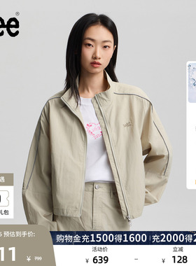 Lee26春夏新舒适版立领可调节抽绳设计防晒灰绿色女长袖夹克外套
