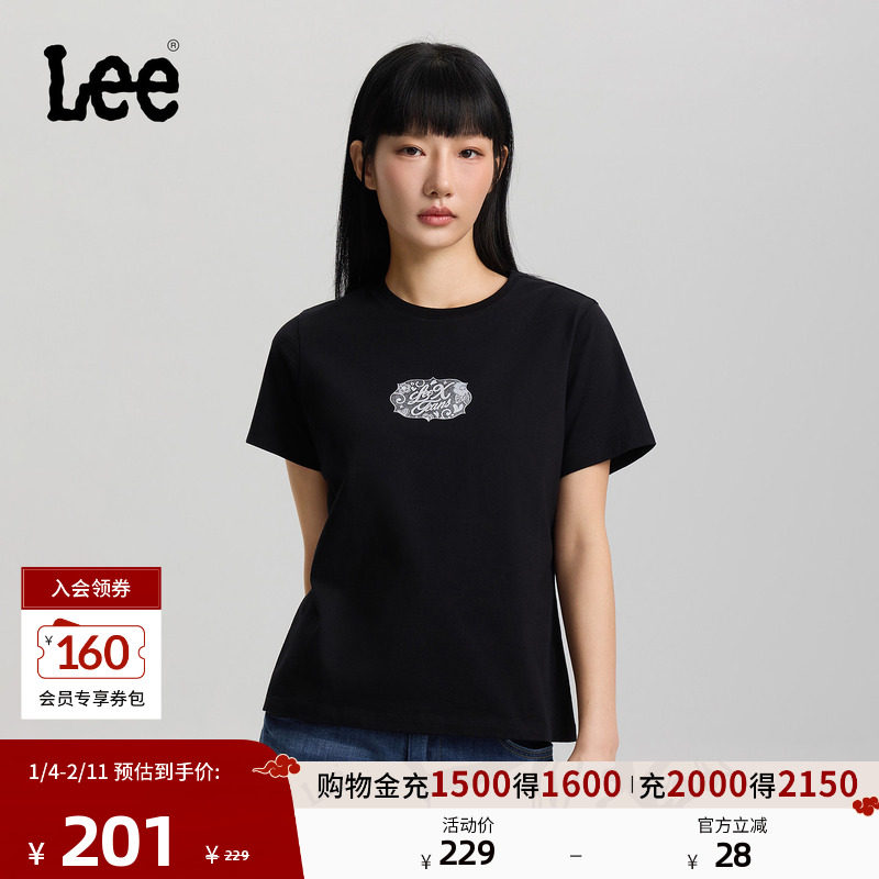 Lee26春夏新品标准版圆领蕾丝图案印花女短袖T恤休闲LWT0121954LE,女装/女士精品,T恤,淘宝优惠券,粉丝福利购,淘宝优惠卷