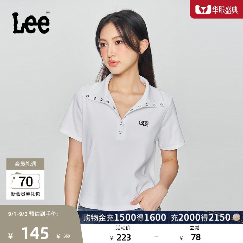 Lee修身版翻领闪光徽标Logo女士短袖polo衫休闲潮流LWT009859207图片