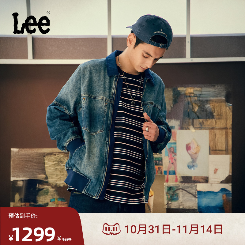 舒适版翻领牛仔夹克外套 采用拼接面料设计