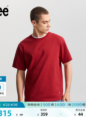 Lee商场同款26春夏新品舒适版圆领印花Logo图案轻薄红色男短袖T恤