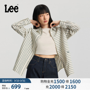 衬衫 Lee商场同款 翻领小刺绣Logo条纹女长袖 宽松版 休闲 26春夏新品