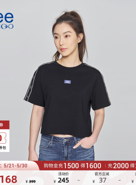 Lee商场同款舒适版经典圆领短款黑色女士短袖T恤休闲LWT0092693RX
