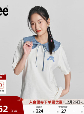 Lee舒适版圆领Logo字母印花图案日常女士短袖T恤休闲潮流LWT008