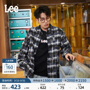 休闲潮LMT009790207 衬衫 Lee舒适版 翻领宽松肌理格纹午夜蓝男长袖