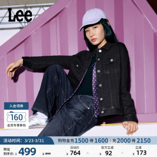 Lee标准版 翻领黑色女士牛仔夹克外套休闲潮流LWT010853201 型经典