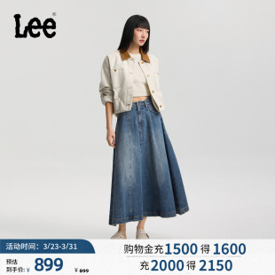 磨边设计A字牛仔半裙中蓝色女潮流 五袋款 Lee商场同款 26春夏新品