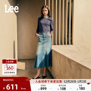 浅蓝色女鱼尾牛仔半裙 美颜牛仔五袋款 Lee商场同款 25秋冬新品