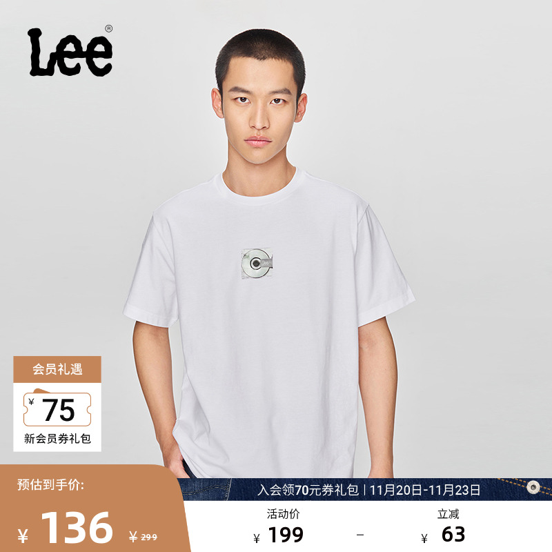 Lee25新品舒适版圆领镭射光盘图案印花男短袖T恤休闲LMT0098444LE