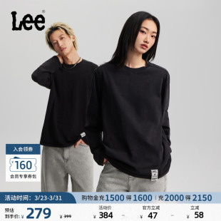长袖 素标签雪花洗轻薄男女同款 T恤 圆领门票设计元 Lee26夏新宽松版