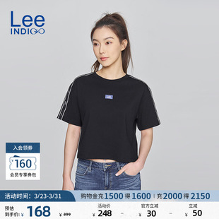 黑色女士短袖 Lee商场同款 圆领短款 经典 T恤休闲LWT0092693RX 舒适版