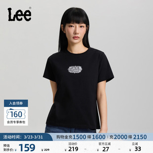 T恤休闲LWT0121954LE 圆领蕾丝图案印花女短袖 Lee26春夏新品 标准版