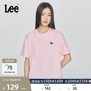 Crew像素徽标设计粉色女短袖 T恤显瘦LWT0098724LE 圆领X Lee舒适版