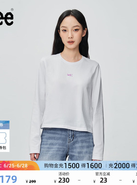 Lee经典圆领箔印字母Logo印花设计白色女长袖T恤休闲LWT0108753RX
