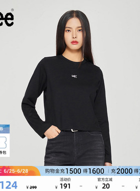 Lee舒适版经典圆领银色闪光Logo黑色女长袖T恤休闲潮LWT0098554LE