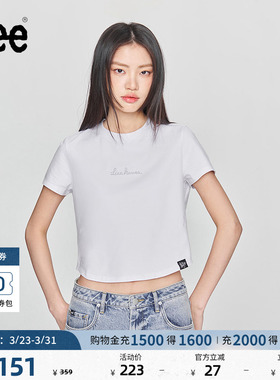 Lee修身版圆领铆钉Logo印花短款女士短袖T恤休闲潮流LWT009878K99