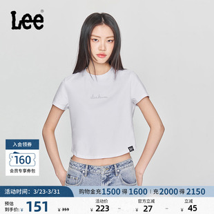 女士短袖 圆领铆钉Logo印花短款 T恤休闲潮流LWT009878K99 版 Lee修身