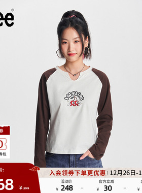 Lee舒适版撞色插肩袖印花图案米白色女长袖T恤休闲潮LWT0089203RX