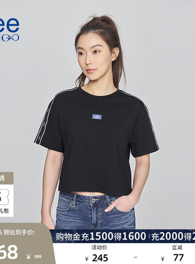 Lee商场同款舒适版经典圆领短款黑色女士短袖T恤休闲LWT0092693RX