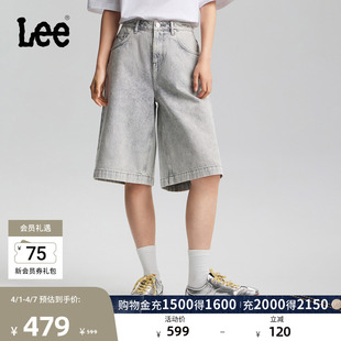 设计宽松直筒牛仔短裤 浅灰色女显瘦潮A10030 五袋款 Lee26春夏新品