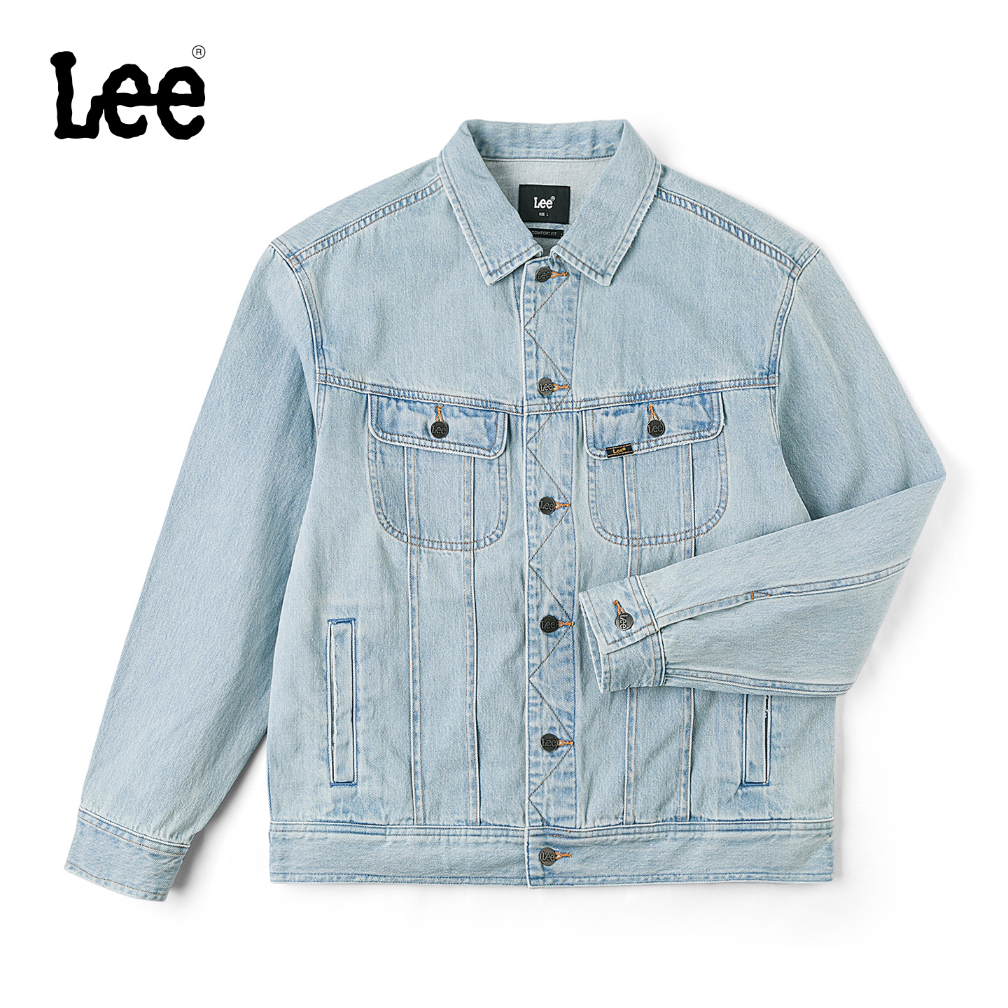 舒适版牛仔夹克外套 浅蓝色水洗设计