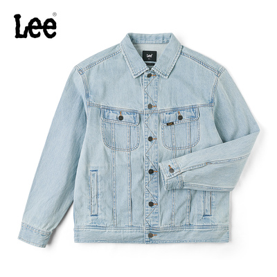 Lee商场同款舒适版翻领浅蓝色男牛仔夹克外套休闲潮LMT010159101