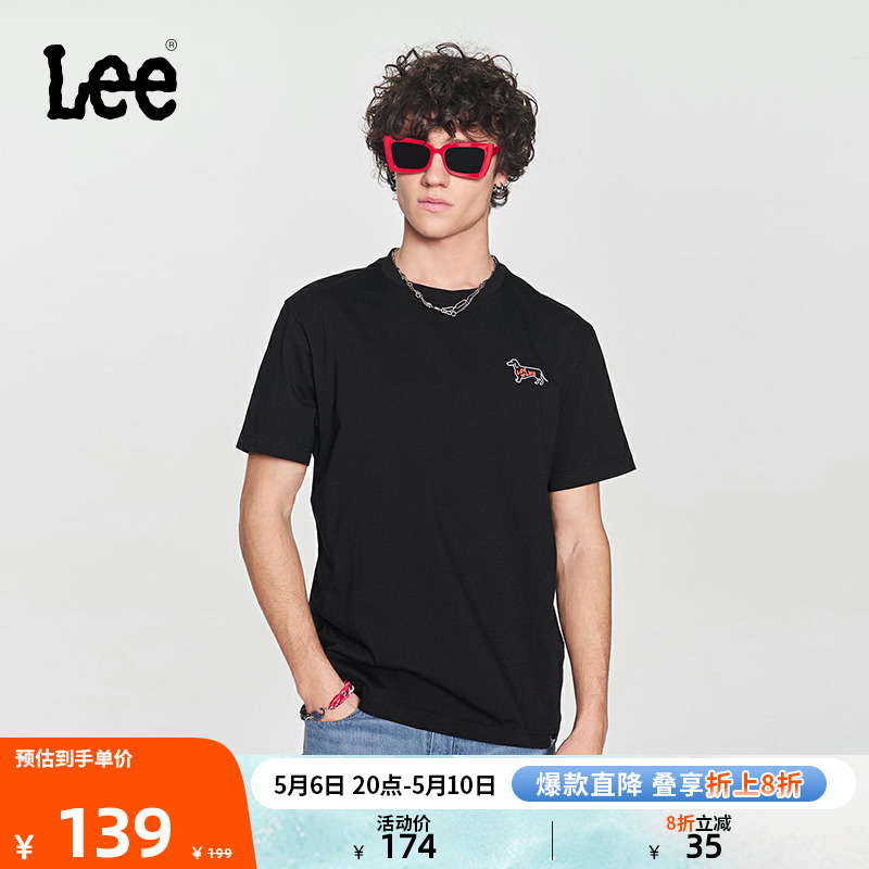 Lee24春夏新品舒适版logo字母印花圆领套头男短袖T恤LMT0081194LE