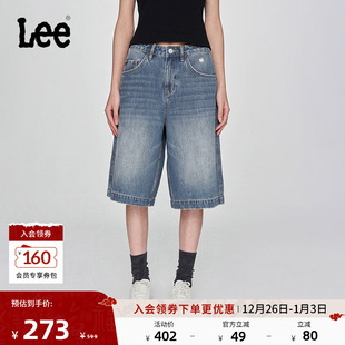 设计复古中蓝色水洗女牛仔短裤 五袋款 潮流A08037 宽松版 Lee25新品