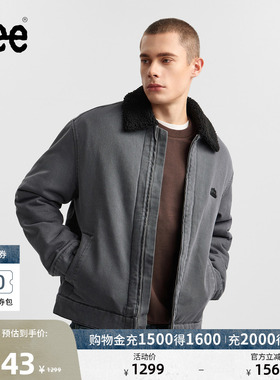Lee商场同款舒适版仿羊羔绒翻领黑色男棉服外套潮流LMT011125209