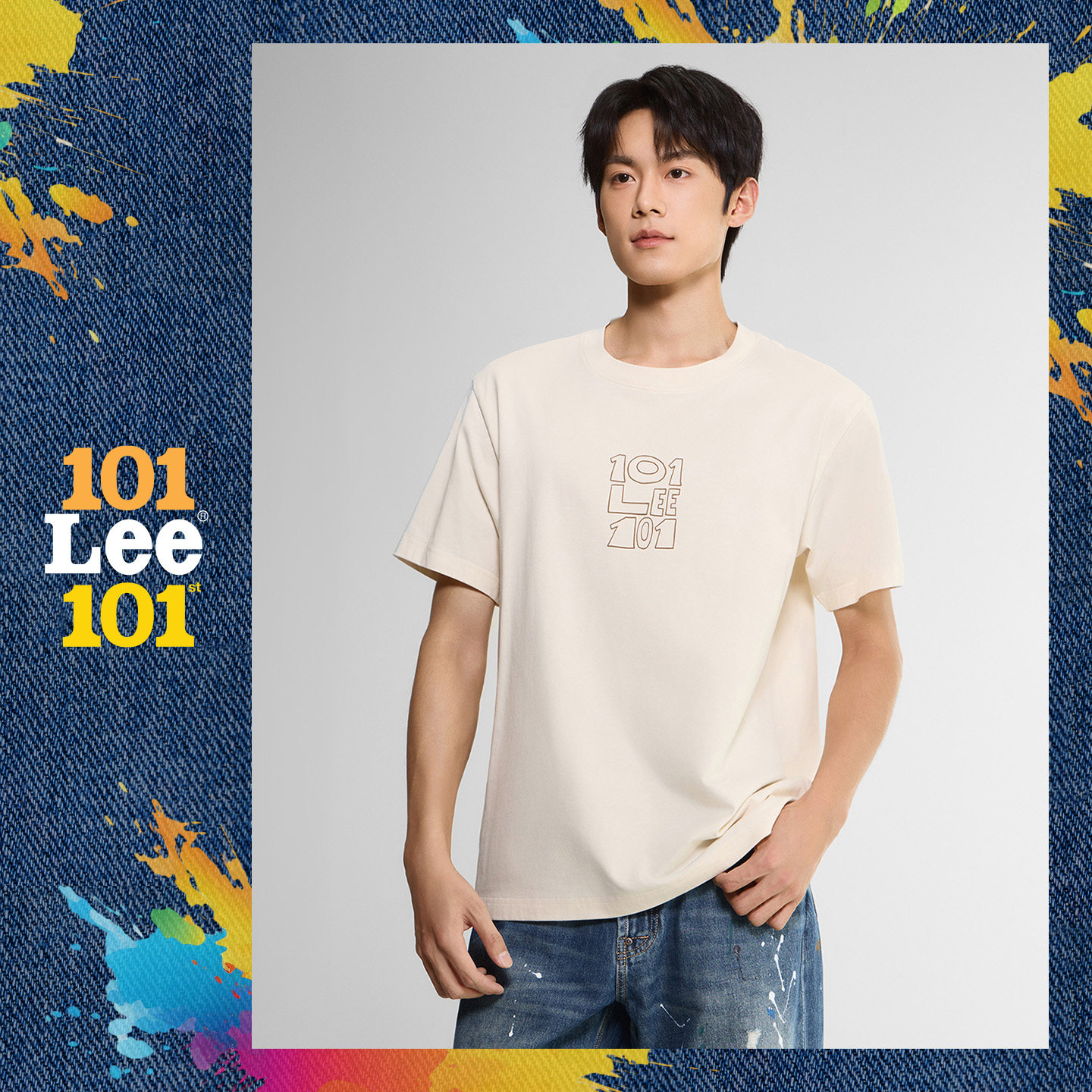 Lee商场同款26早秋新品舒适版圆领101+艺术家联名款图案男短