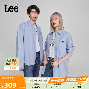 长袖 crew图案蓝色男女同款 翻领X Lee24春夏新品 A06352 舒适版 衬衫