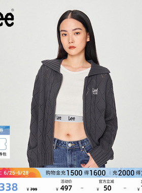 Lee舒适版双拉链绞花纹深灰色女士针织毛衣休闲潮流LWT008923CUB