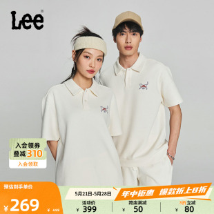 Polo短袖 Lee24春夏新品 舒适版 翻领华夫格动物图案米白色男女同款