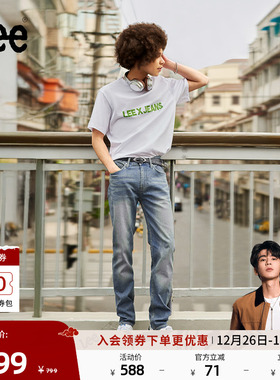 【张凌赫代言】Lee凉凉裤25新品舒适中腰锥浅蓝色男轻薄牛仔裤潮