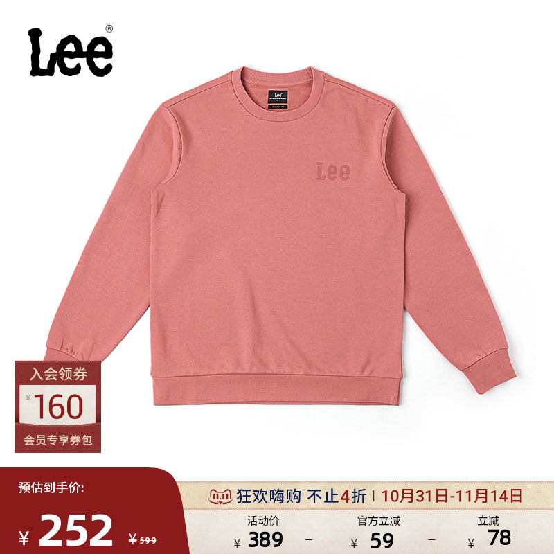 Lee商场同款舒适版圆领刺绣Logo男长袖卫衣休闲潮流LMT007904201