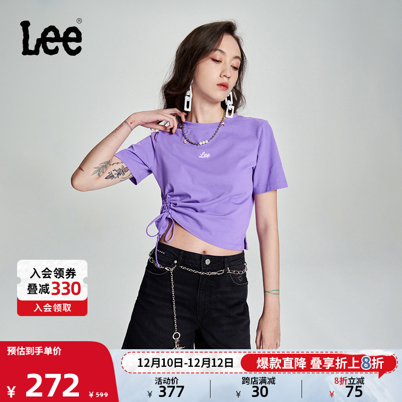 Lee商场同款23新品黑色小破洞女牛仔短裤潮LWB143653201-625