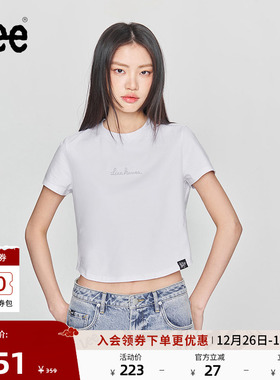 Lee25新品修身版圆领铆钉Logo印花短款女短袖T恤休闲LWT009878K99