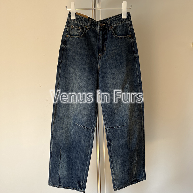 休闲百搭中腰宽松气球版型牛仔裤