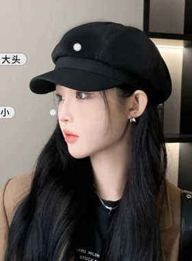 韩版百搭八角帽女款秋冬季短檐贝雷帽子复古黑色报童画家帽显脸小