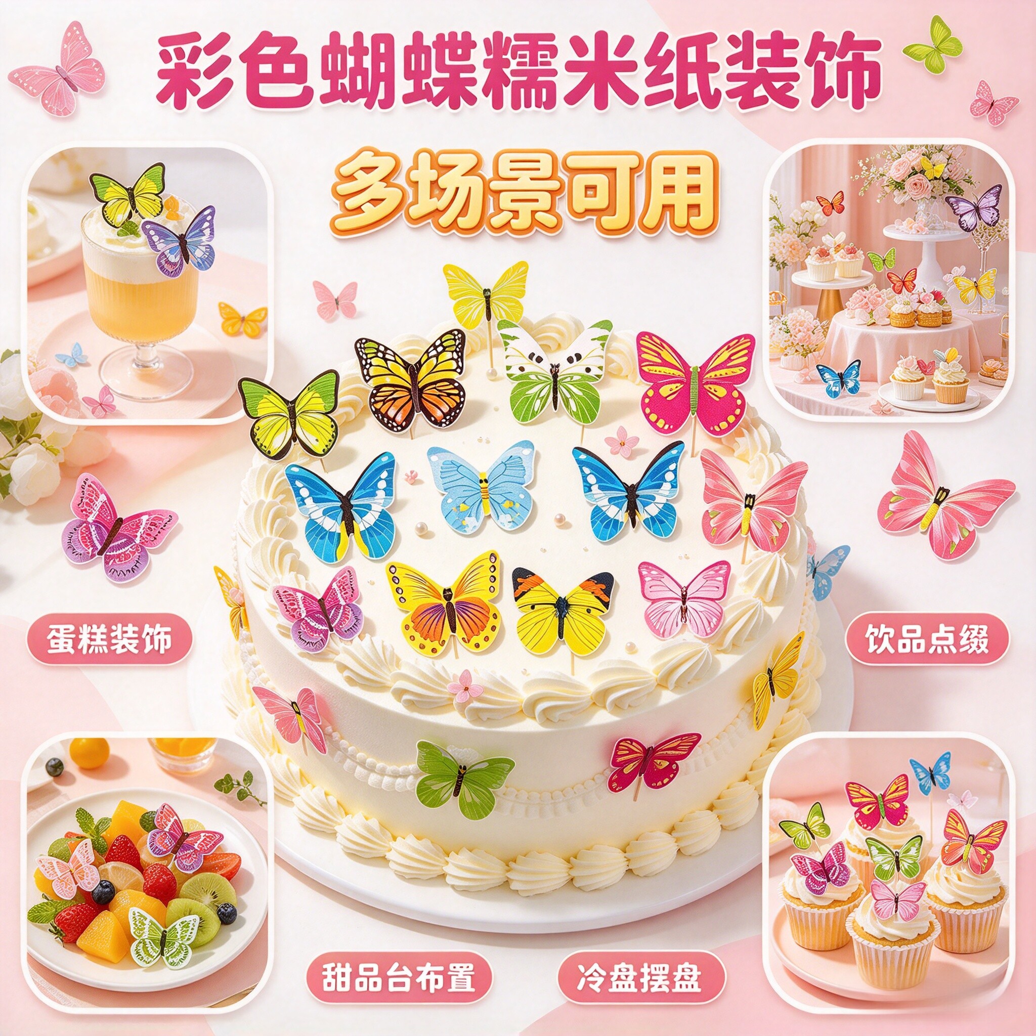 糯米纸蝴蝶烘焙装饰多场景可用