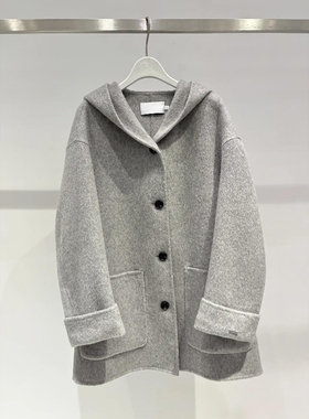 MM麦麦25秋冬新款连帽休闲绵羊毛双面呢大衣毛呢外套女4GA172041