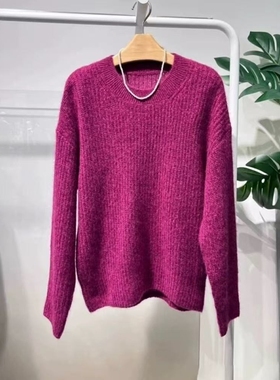 MM麦麦2025冬季新玫红色休闲毛衣圆领长袖针织衫上衣女5GA234431