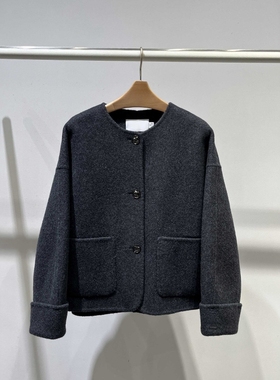 MM麦麦2025秋冬新款羊毛双面呢外套女短款灰色毛呢大衣5FA170811